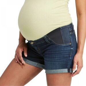 NWT Isabel Maternity Dark Denim Shorts Side Panels Under Belly Size 8